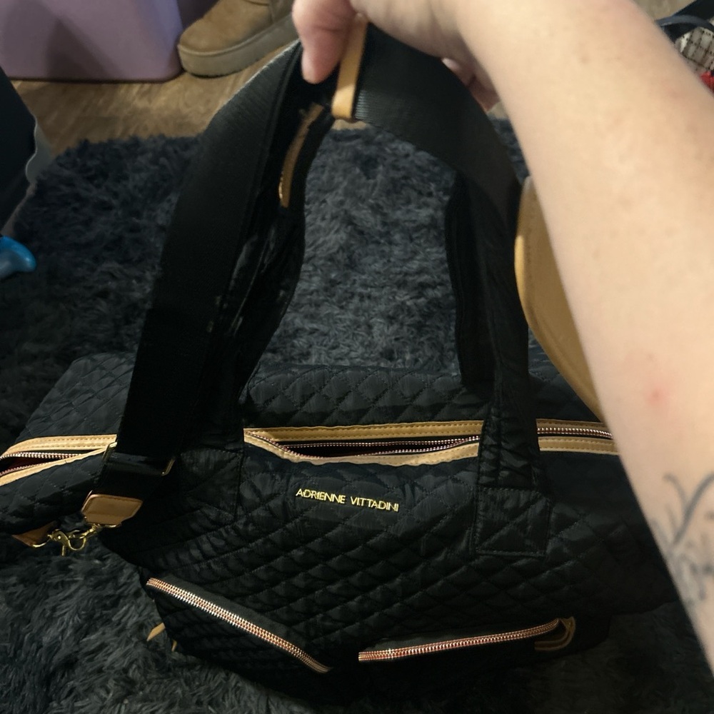 Adrienne Vittadini Black and Gold Quilted Tote - Picture 5 of 7